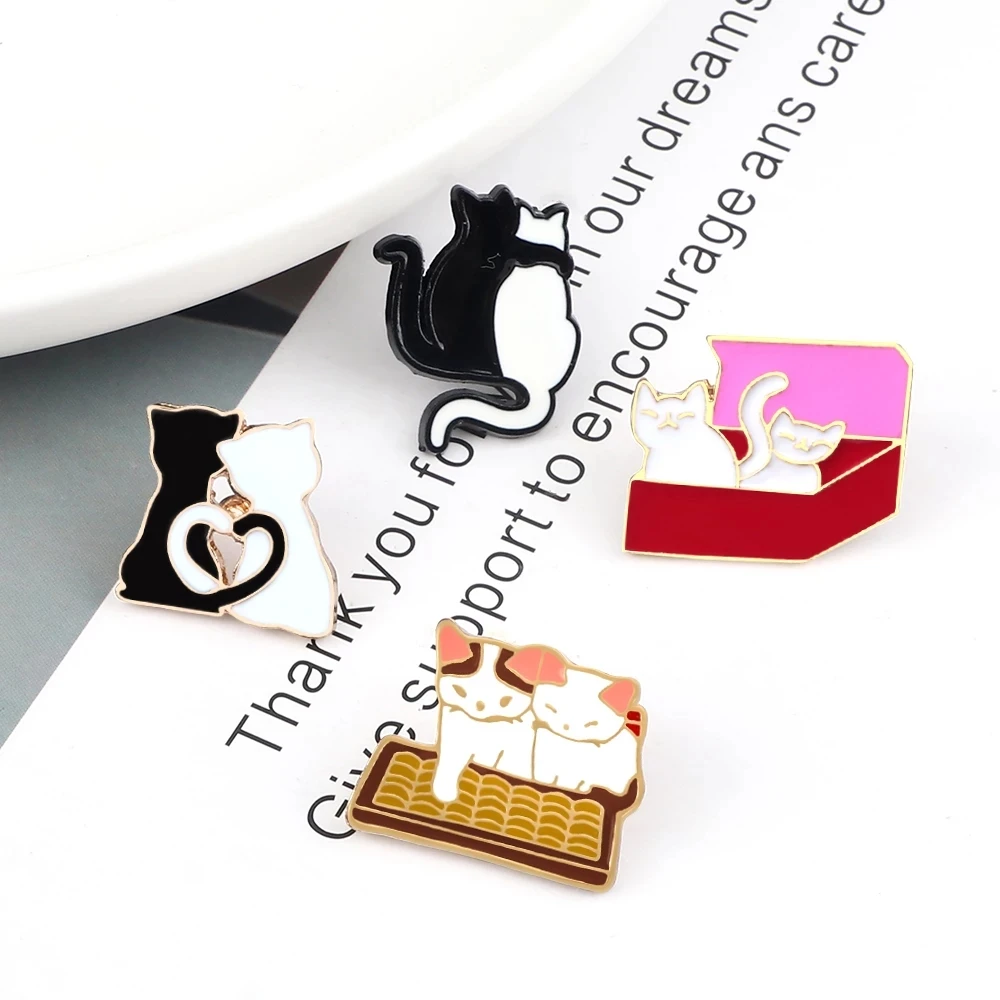 3-7Pcs/Set Couple Cat Enamel Pin Romatic Rose Cute Unicorn Horse Banner Slogan Brooch Vintage Sun God Movie Ticket Badge Jewelry