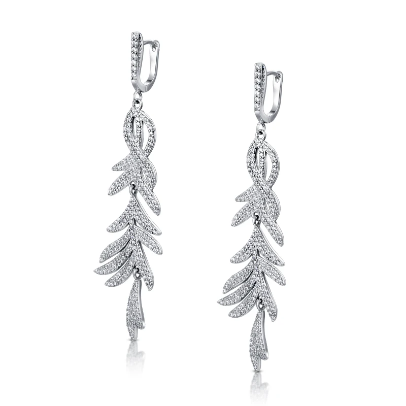 New In Stud Earrings For Women Sparkling White Cubic Zirconia Dangling Leaf Fine Fashion Jewelry - Image 2