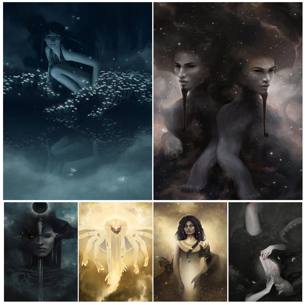 Spirit Ghost Witch Dark Fantasy Vintage Wall Art Canvas Painting Egyptian Mythology Feminine Magic Art Poster Print Home Decor
