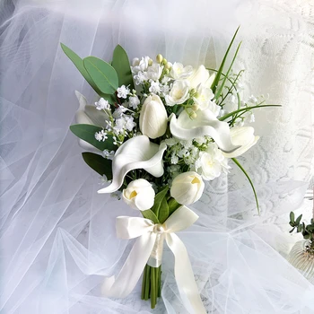 Hochzeitsstrauß Braut Brautjungfer Zubehör Seidenband Künstliche Blume Calla Mit Blumen Braut Mariage Blumenstrauß Dekoration