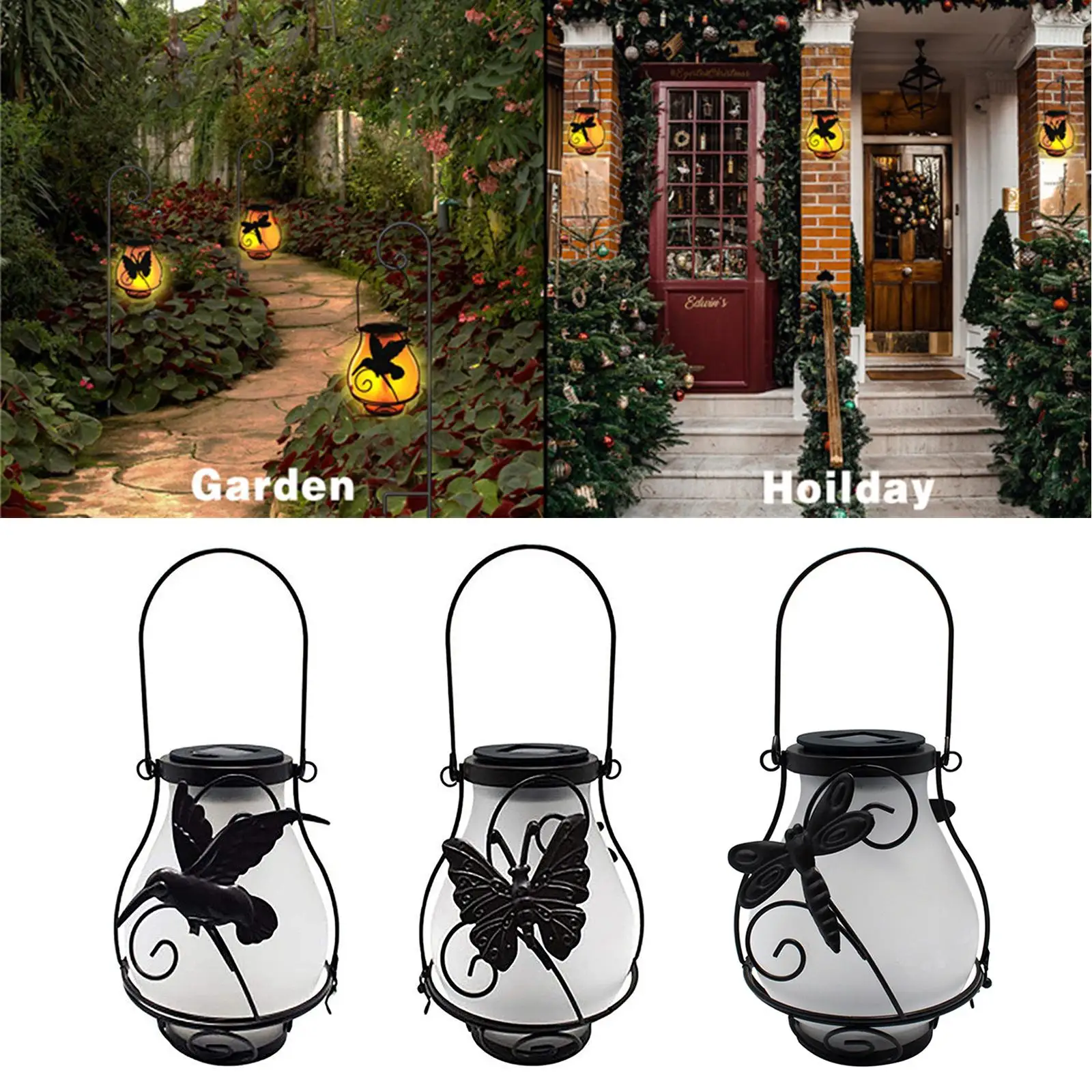 

Solar Flame Light Metal Hanging Lantern Lamp for Courtyard Patio Decoration