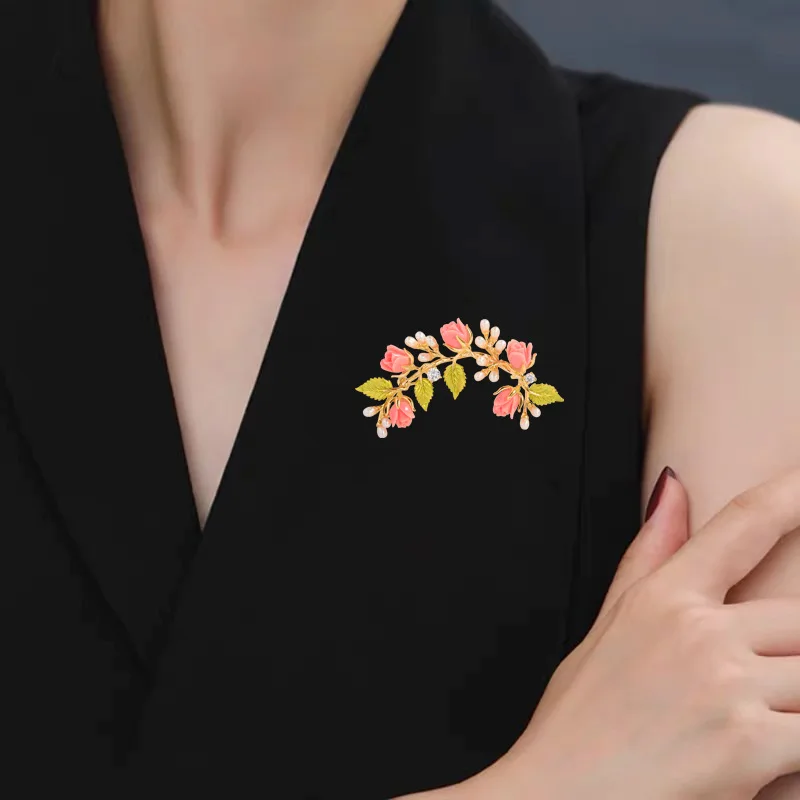 Ethnic Antique Bridal Branch Brooch Handmade Enamel Freshwater Pearl Plant Flower Broochpins Delicate Corsage Accessories Pins