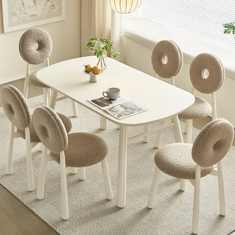 Dining Table Solid Wood Foot Oval Velvet Chair Kitchen Furniture Dining Tables Desk Glass Desktop Solid Wood Feet Cream Dinner