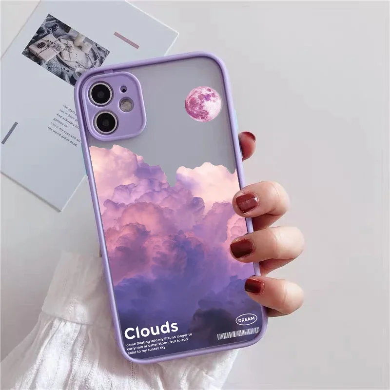 Pink Cloudy Aesthetic Matte Phone Case For iPhone 14 12 11 13 Pro Max XR 15 X 8 7 Plus Hand Painted Shockproof Hard Cover Fundas