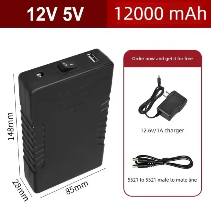12V USB Lithium Battery Pack 12000mA Large Capacity 5V Mobile Power Supply, Speaker, Air Conditioning Suit,Backup Power+charger