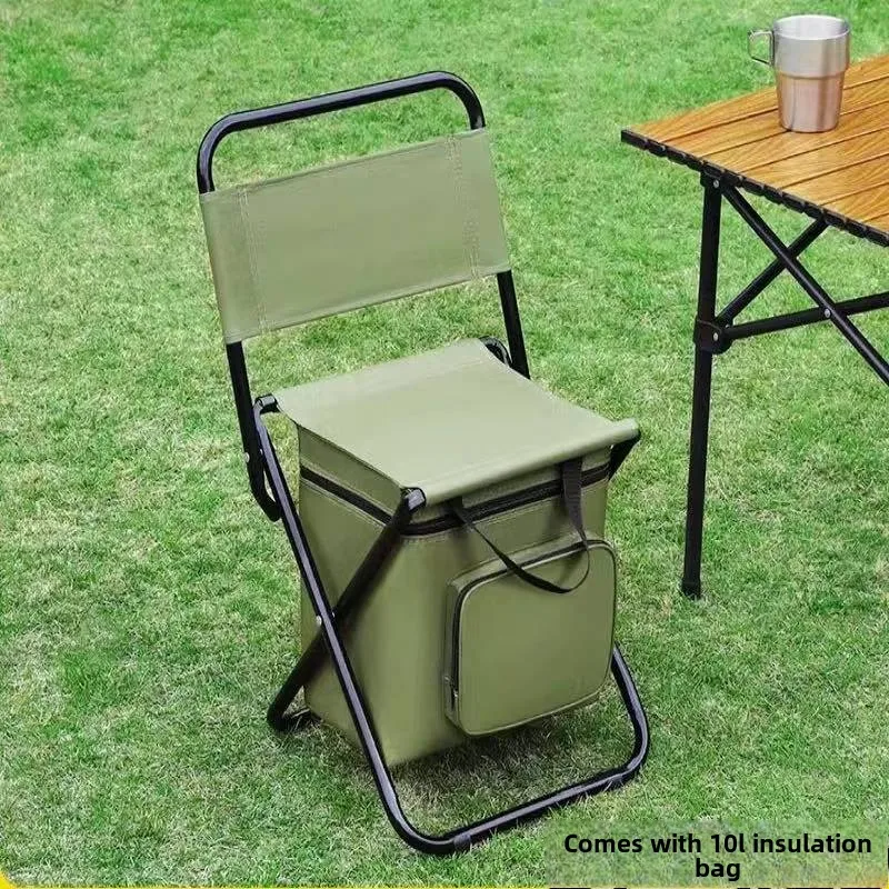 Portable Outdoor Fishing Chair Folding Camping Chair Ice Storage Bag with Backrest 3-in-1 Leisure Camping Bench Travel Furniture