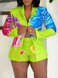 LW-Ensemble 2 pièces pour femmes, blazer et short à imprimé floral, tenue de bureau élégante, à la mode, grande taille