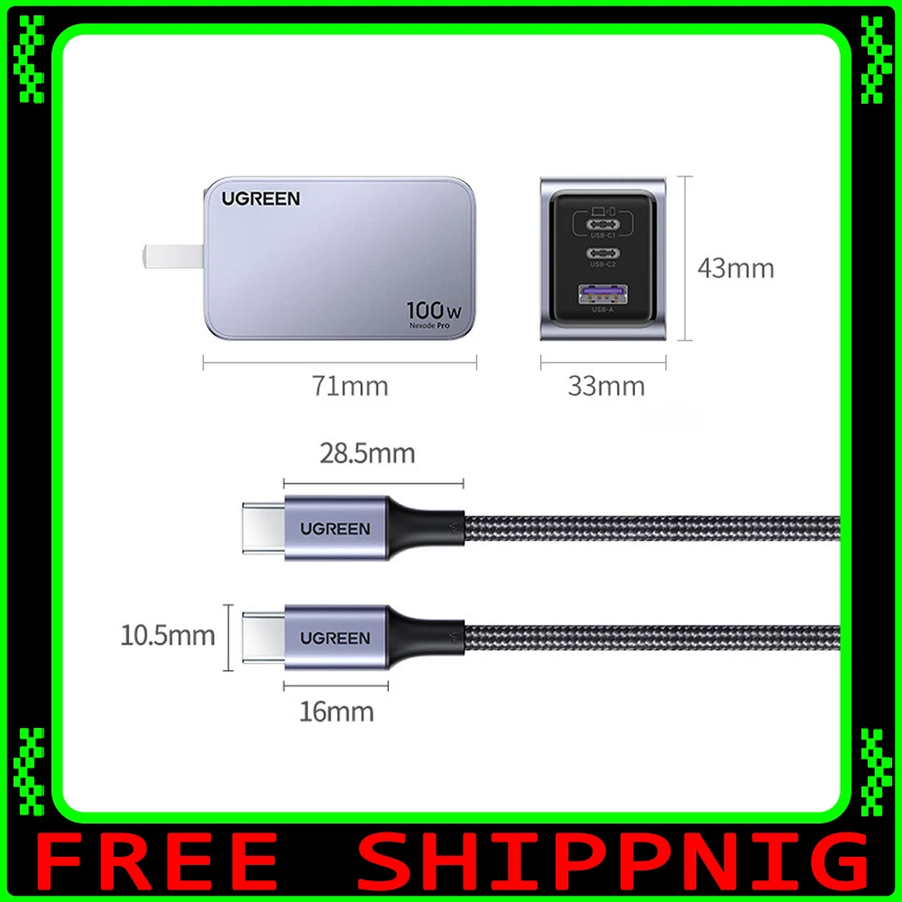 

UGREEN 100 Вт GaN Зарядное устройство USB C Зарядное устройство QC4.0 3.0 Быстрая зарядка для ноутбука Macbook Tablet PD Быстрое зарядное устройство для iPhone 17 16 15 Pro