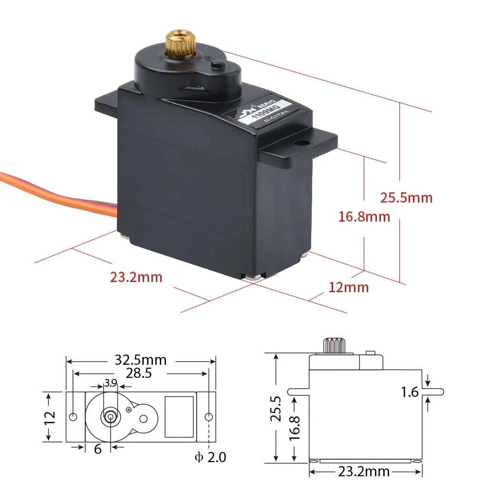 Metal Gear Analógico Servo para Carro RC, JX Servo, Avião, Barco, Robô Braço Helicóptero, Peças RC, 9g, 2.5kg, PS-1109MG, 4Pcs