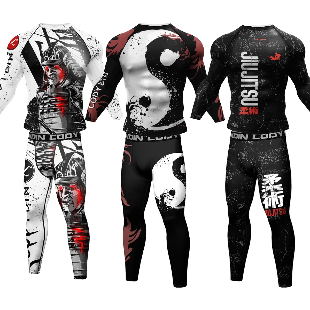 Cody Lundin 2 PCS Long Sleeve Sportsuit BJJ jiu jitsu Rashguard Shirts Bjj Grappling Compression Pants Running Active Wear