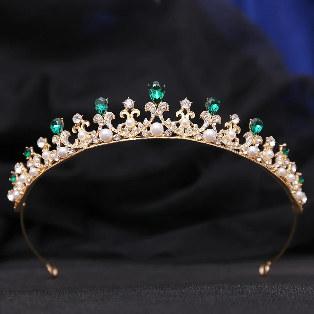 DIEZI 5 Colors Elegant Princess Pearl Crystal Tiara For Women Girls Wedding Birthday Party Crown Hair Dress Rhinestone Jewelry