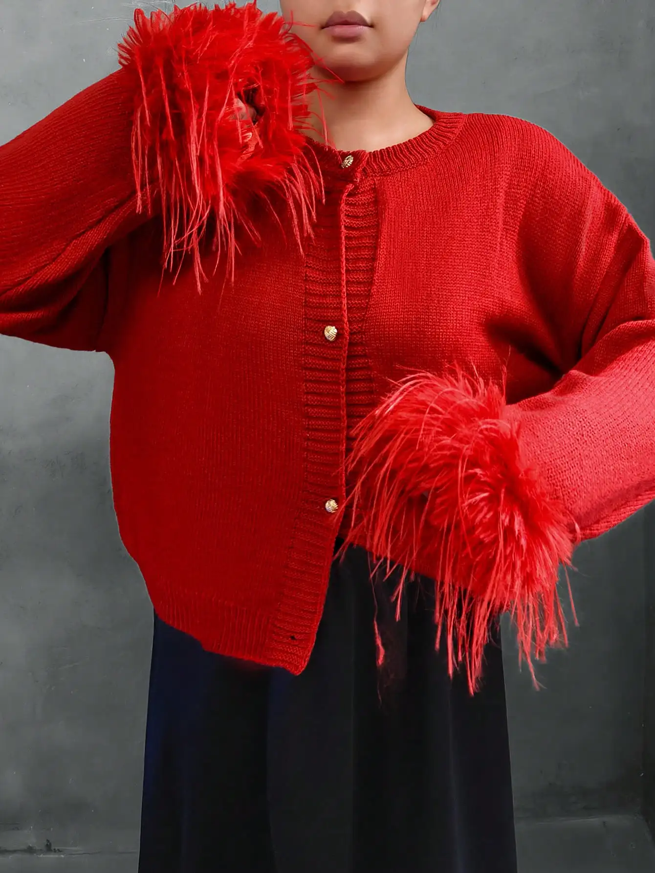 عيد الميلاد، رأس السنة، أزياء نسائية احتفالية كاجوال بأصفاد فروي أمامية حمراء للعطلات وعيد الحب الأحمر