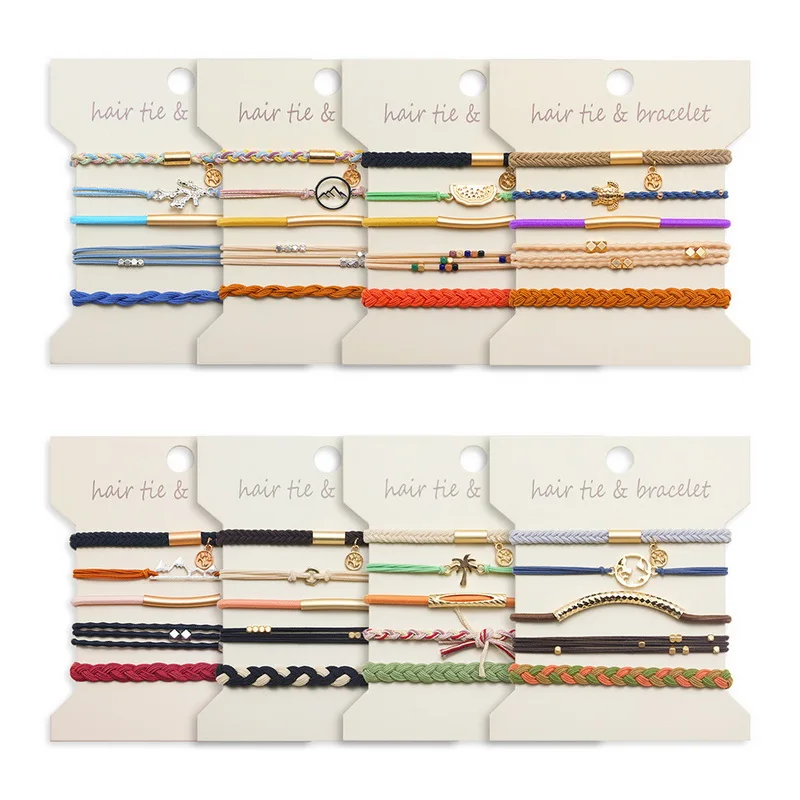 5pcs/set Bohemia Bracelet hair tie for women Retro Boho Hair Rubber Bands elastic black hair rope Jewelry luxury accessories