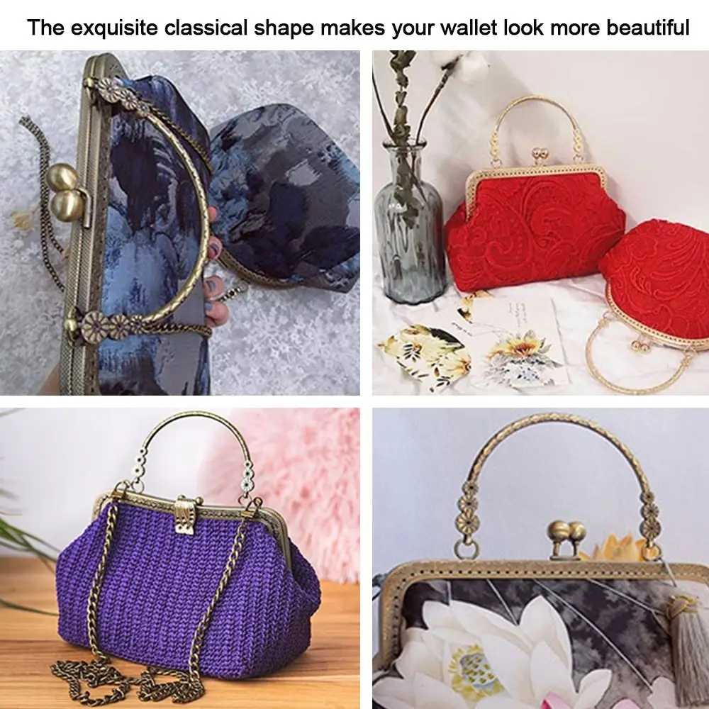 Square Vintage Embossing Metal Frame For Bags Clasp With Handles Bag Wrist Frame Support Sew Bag Hardware Accessories