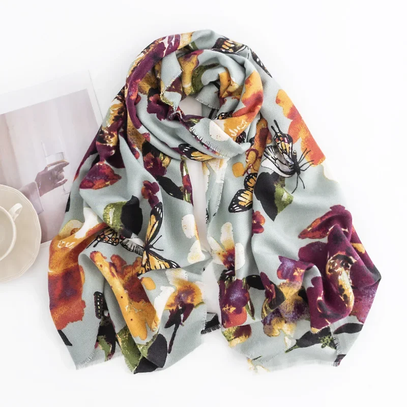 Butterfly Print Imitation Cashmere Scarf Women's Winter Warm Fashion Shawl Commuting Versatile Cold Neck Scarf