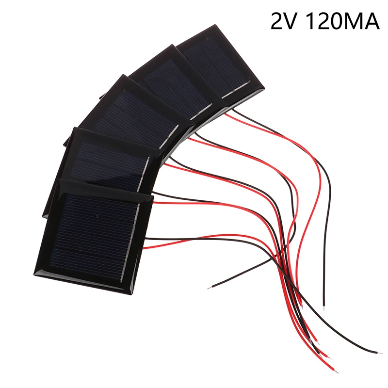 Micro Solar Board Photovoltaic 5Pcs 2V120MA Solar Cells with Wires Solars Epoxy Plate DIY Projects Toys 54mm x 54mm