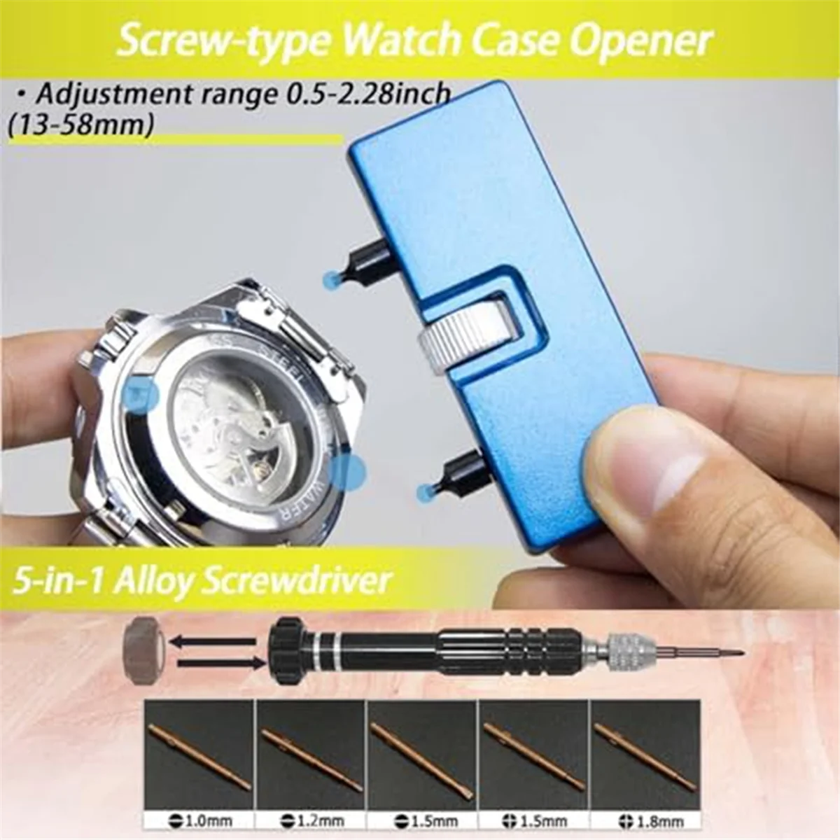 B66C Watch Repair Kit,Watch Press Tool Set, Watch Battery Replacement, Watch Back Remover Holder, Spring Bar, Tweezers