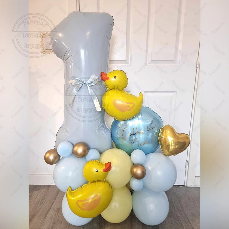 27pcs Mini Duck Balloon Arch Garland Kit 40inch Cream Color Number Blue Latex Balloons for Birthday Party Decor