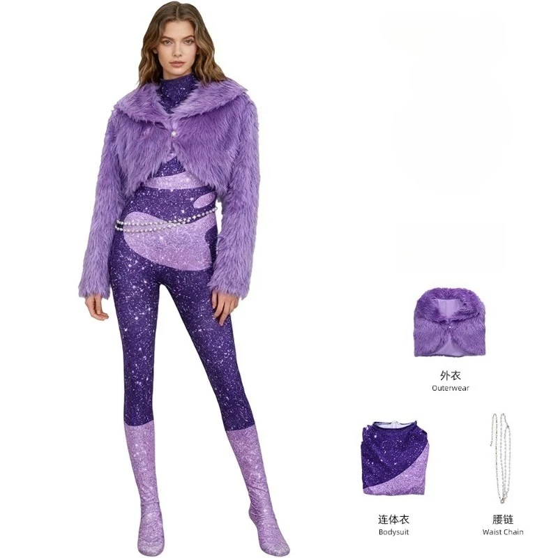 Cantante de antílope Cos mono morado abrigo Anime Gazelle disfraz de Cosplay trajes de actuación en escenario para mujer fiesta de Carnaval