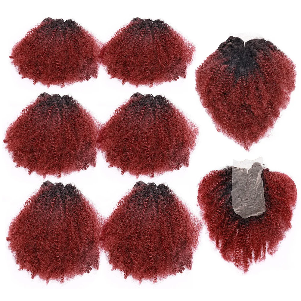 

Synthetic Afro Curly Wave with Closure 7 Pcs/Lot Afro Kinky Curly Hair Bundles With Closure For Women 14-18 inch Hair Extension