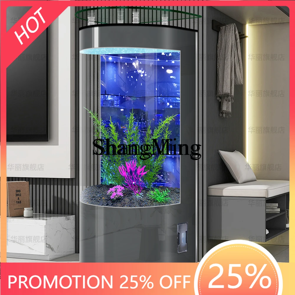 

SM luxury semi-round fish tank living room small household floor-to-ceiling glass goldfish tank ecological water-free