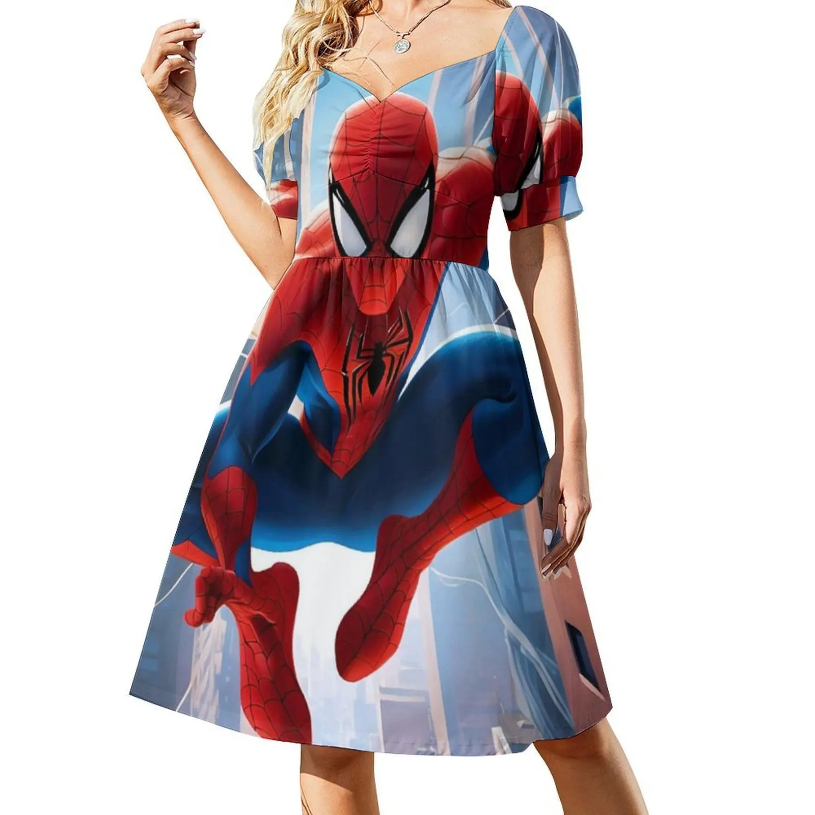 فستان العطلة المثير من السلسلة المتحركة 3 للنساء على الشاطئ وحفلات أعياد الميلاد فستان قصير من سلسلة الرسوم المتحركة ويب أزرق أحمر أسود للمرأة