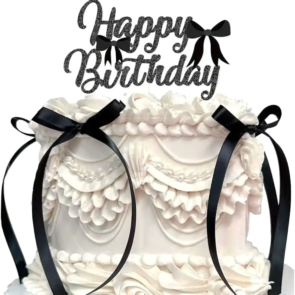 7 PCS 2025 Acrylic Letter Cake Decorating Funny Multipurpose Ribbion Cake Topper Polyester Black Bows
