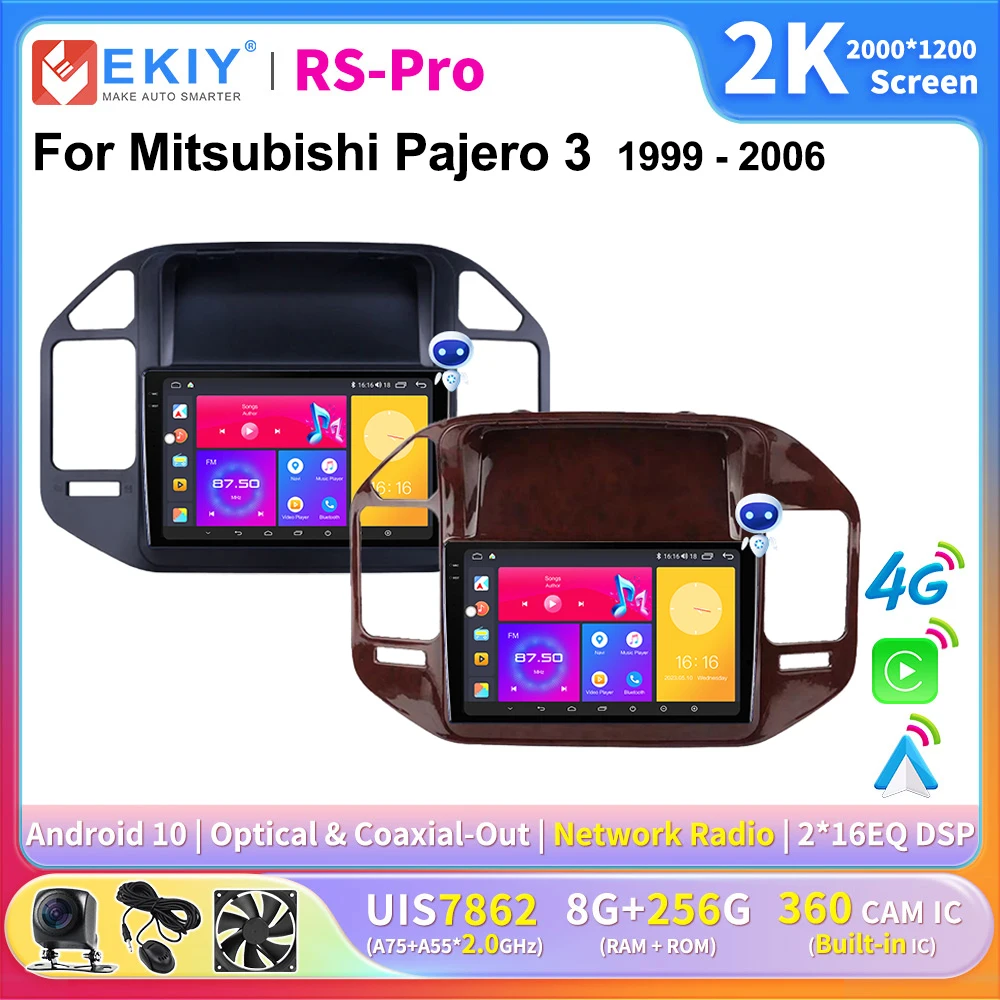 EKIY 2K Screen Multimedia Android Auto Car Radio For Mitsubishi Pajero 3 1999 - 2006 GPS Navigation Carplay Stereo Head Unit DSP