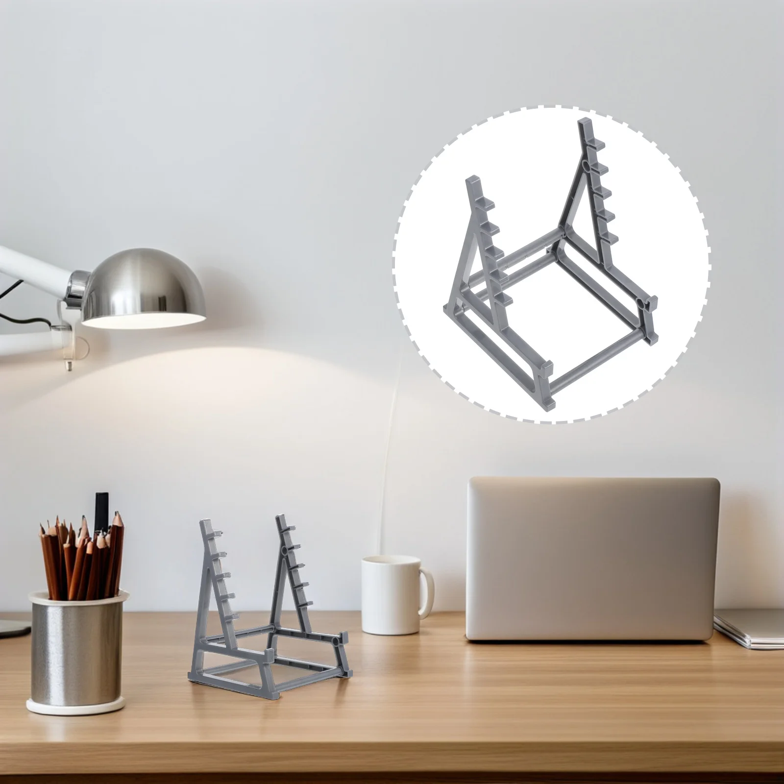 

Gym Themed Barbell Pen Holder Desktop Storage Rack for Makeup Brushes Eyebrow Pencils Tweezers Markers Office Desk Decor