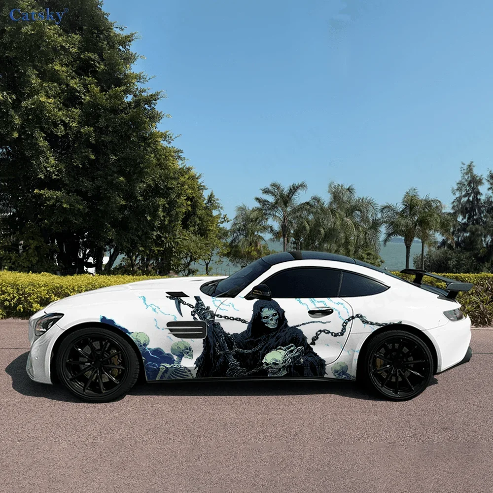 2pcs.Cool Dark Horror Skeleton Reaper (Soul-Reaping) Decorative Fitting Scratch-Resistant Car Wrap Sticker (Suitable for