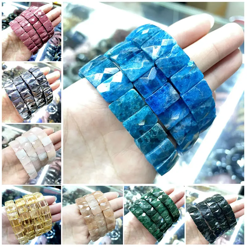 Fashion Classic Single Piece Elastic Bracelet with Natural Stone Cut Persian Gulf Sun Stone Men's and Women's Yoga Sport Jewelry