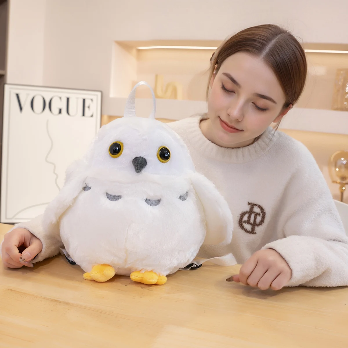 حقيبة ظهر على شكل بومة سحرية بيضاء إبداعية ناعمة ولطيفة، حقيبة كتف مزدوجة من القطيفة للأطفال، حقيبة ما قبل المدرسة للأطفال، ديكور منزلي