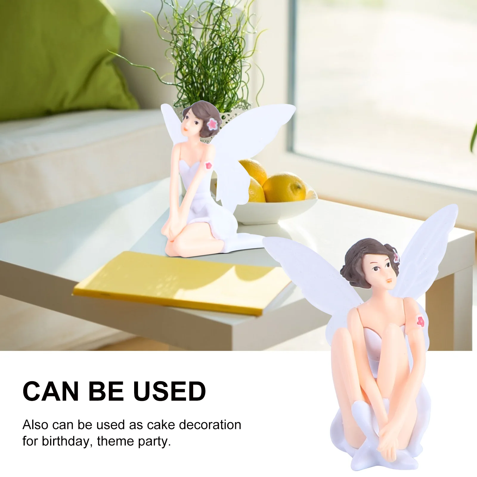 

3pcs White Winged Flower Fairy Miniature Cake Decor Desktop Car Ornament Diy Home Office Lobby Table Accessories Miniature
