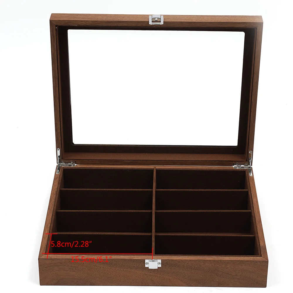 Eyeglass Sunglasses Organizer with 8 Grids, Premium Display Case for Glasses Collection, Lockable Storage Drawer in Wood Finish