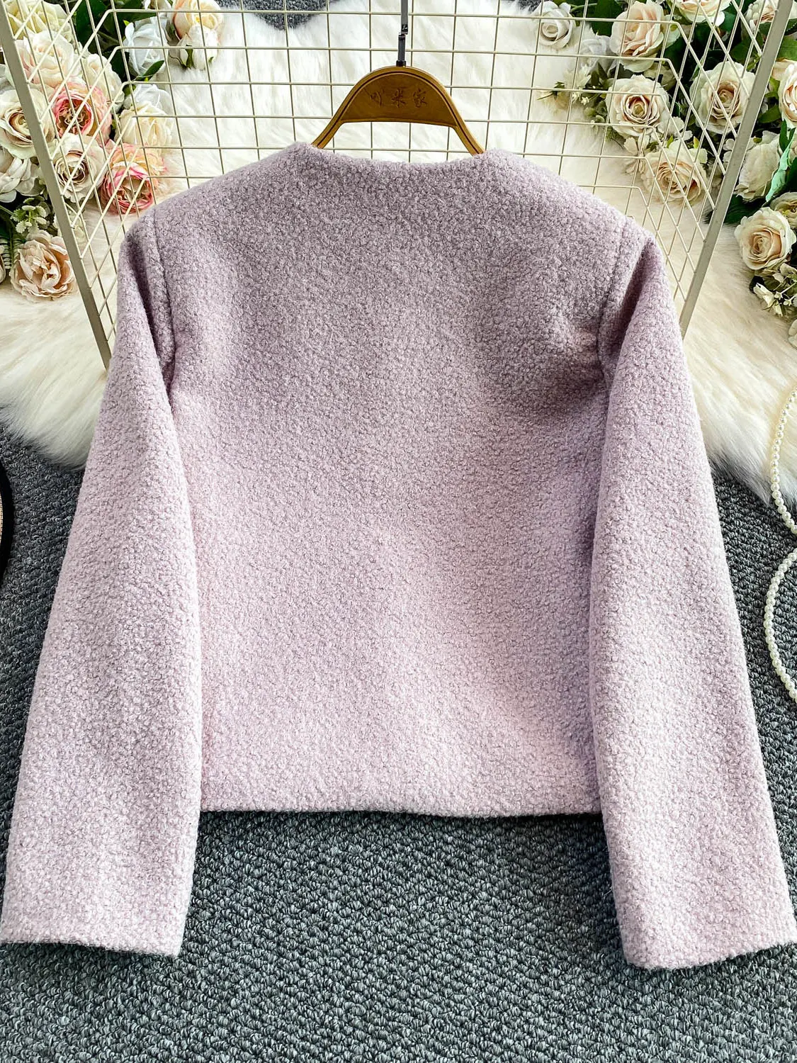 معطف فرو خروف أرجواني من Ele مستدير Ne للسيدات بقصة ضيقة فاخرة معدنية أزرق كاجوال للتخسيس للنساء من Busin