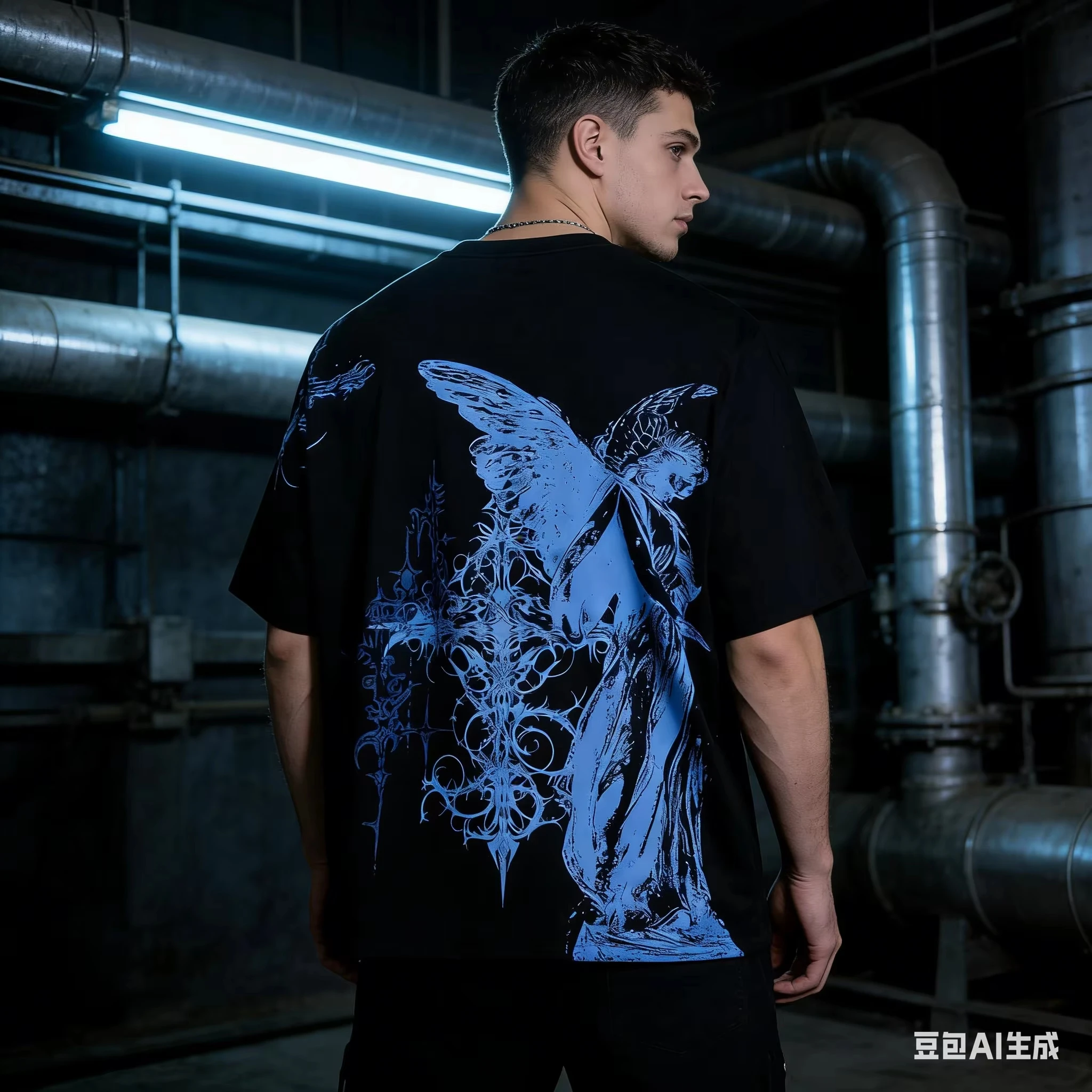 T-shirt d'été pour homme, motif croix gothique ange, décontracté, à manches courtes, col rond, style streetwear esthétique sombre