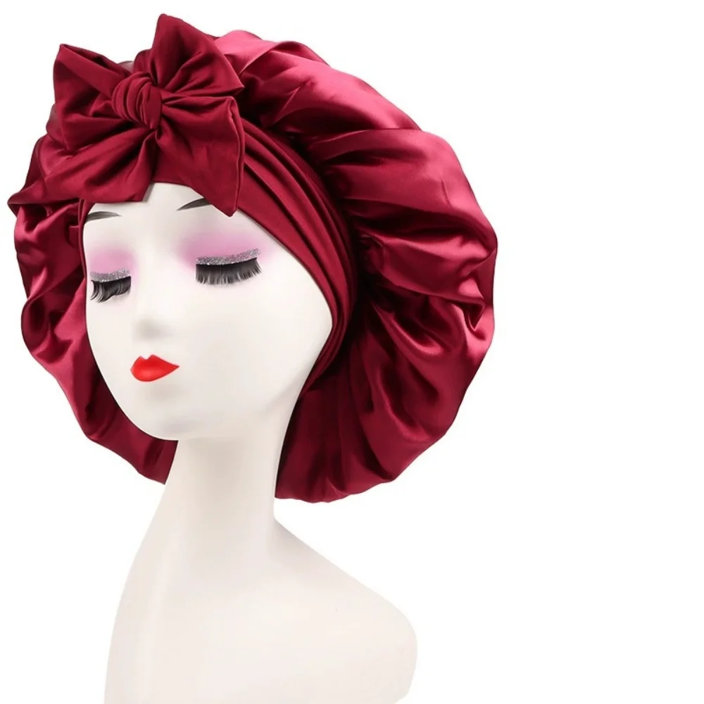 Bonnet en satin réglable pour dormir avec bande à nouer, bonnet en soie pour femmes et hommes