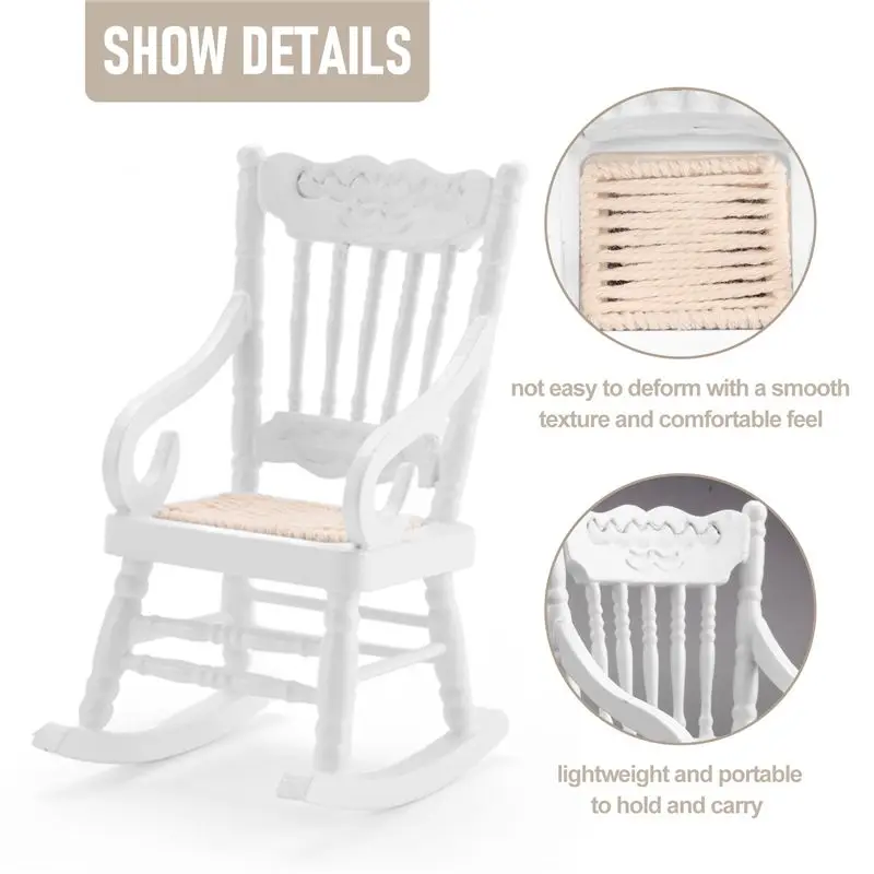 WOWFU-2 piezas 1:12 muebles en miniatura sillas mecedoras de madera accesorios para decoración de la casa