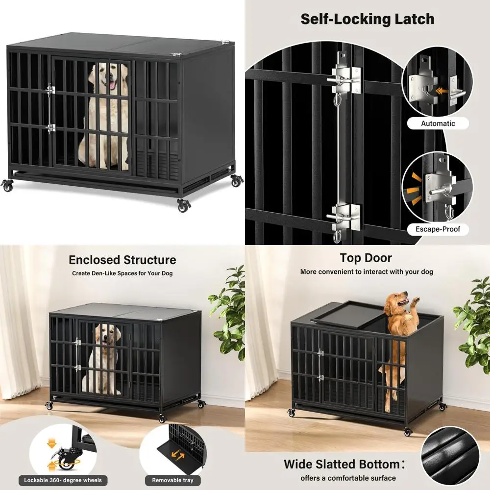 

Сверхмощный 42-дюймовый неразрушимый стальной ящик для собак — большой жевательный закрытый питник с самоблокирующейся защелкой для безопасного домашнего животного Cont