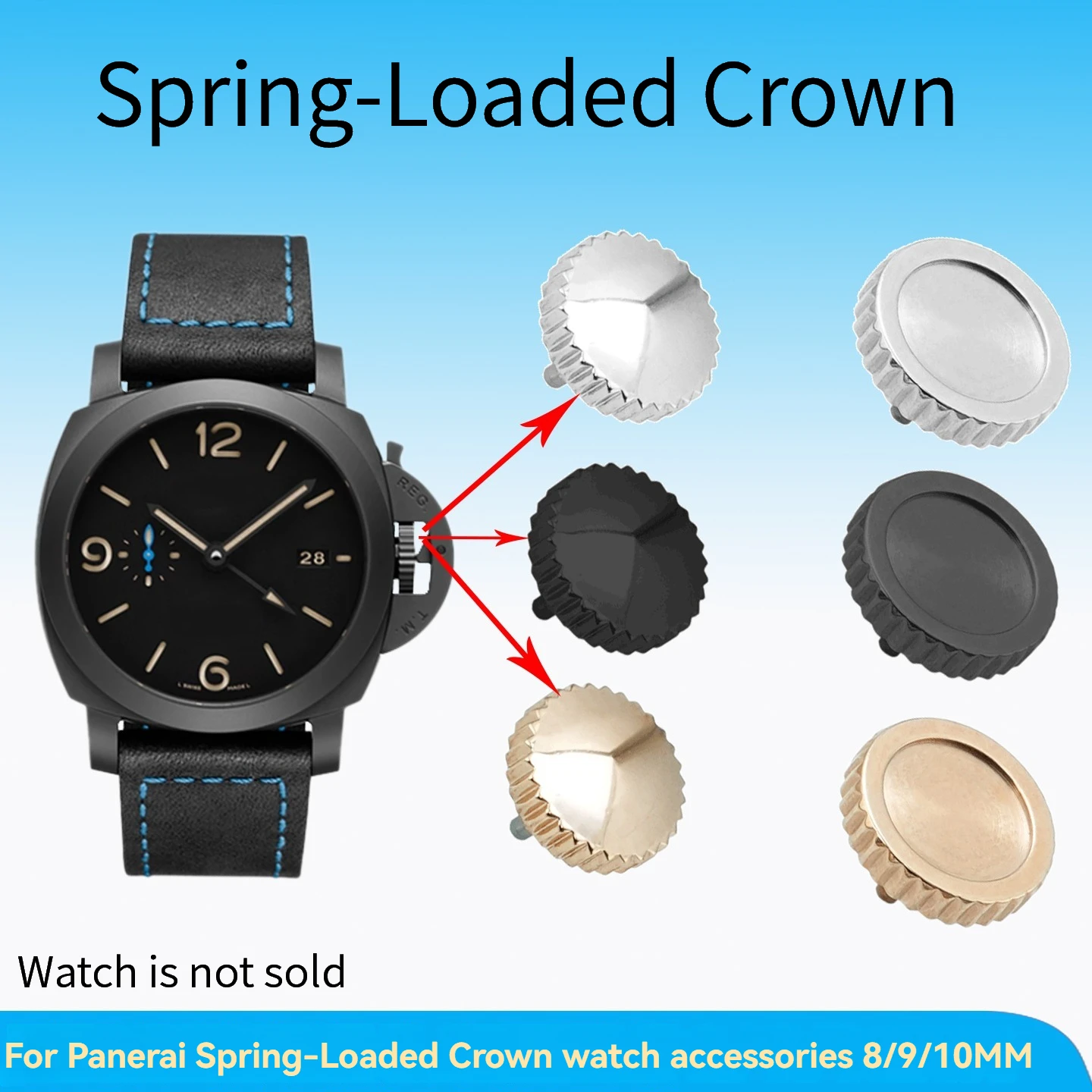Spring-Loaded Crown for Panerai,No Logo Stainless Steel Lever Crown Replacement,Watch Repair Parts