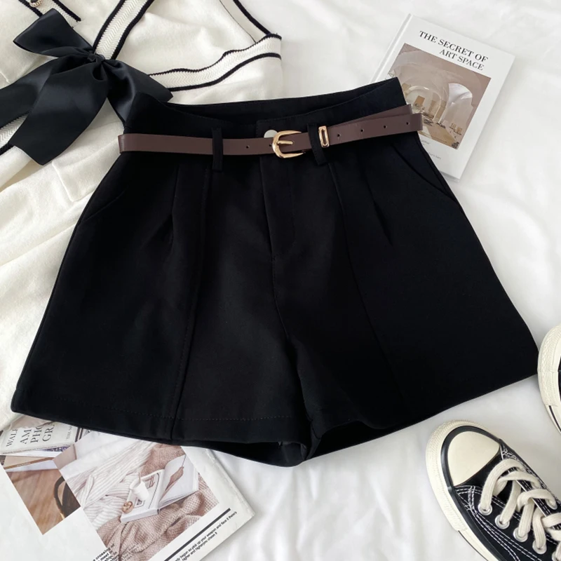 

Женские шикарные облегающие шорты ITOOLIN с поясом, повседневные офисные шорты А-силуэта с высокой талией, женские прямые шорты с карманами на молнии