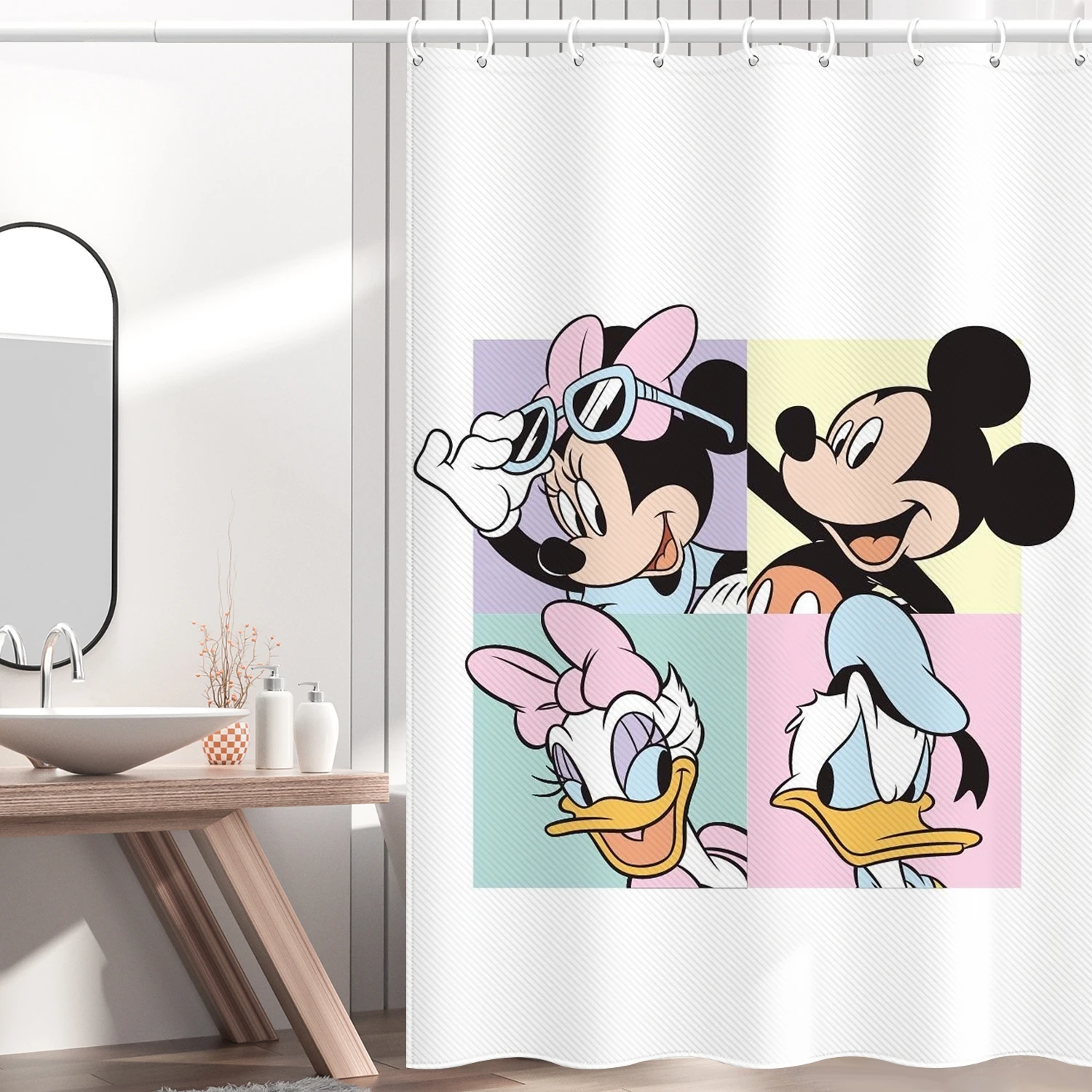 

Donald Duck Mickey Mouse Shower Curtains Waterproof Bath Curtains Cartoon Print Polyester Funny Bathing Cover 12 Hooks