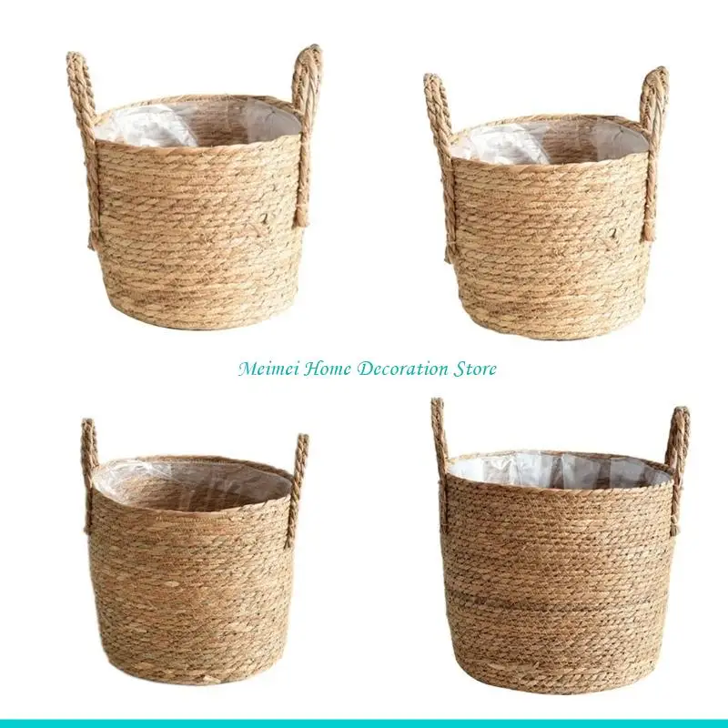 H7BF Houseplan Pots Woven Straw Flower Pots Basket Planter Hand Woven Plant Pots