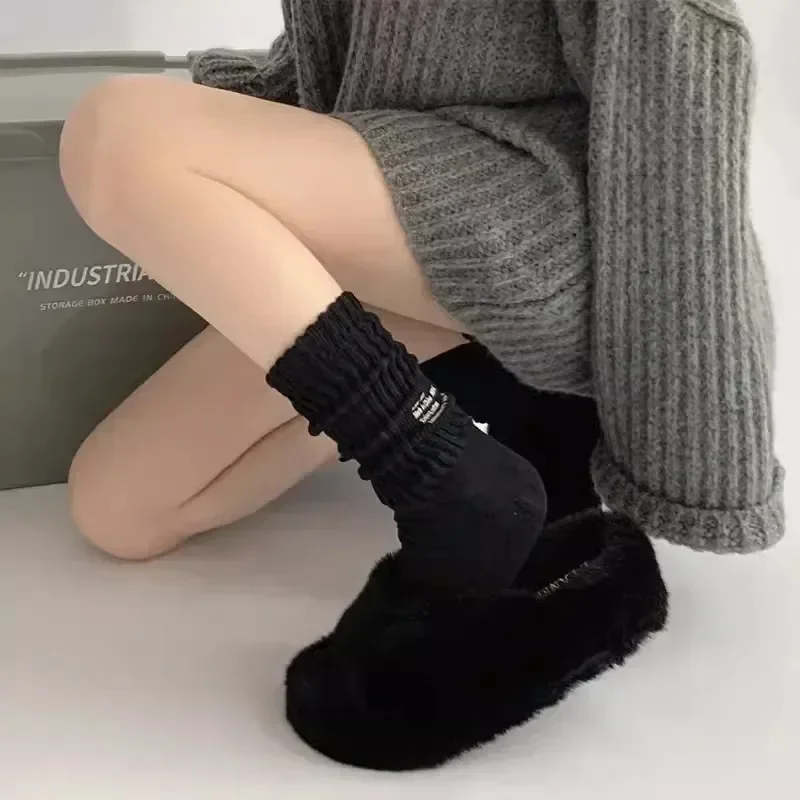 3Pair Cotton Knitted Long Socks for Women Men Thicken Warm Socks Girls Fashion Vintage Solid Color Simple Letter Socks Stockings