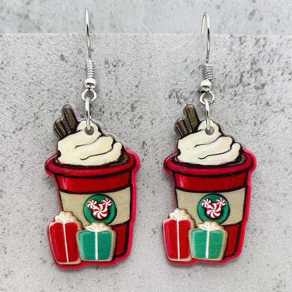 New Christmas Acrylic Earrings Christmas Drink Food Snowball Pet Color Lantern Atmosphere Earrings for Women Jewelry Gift