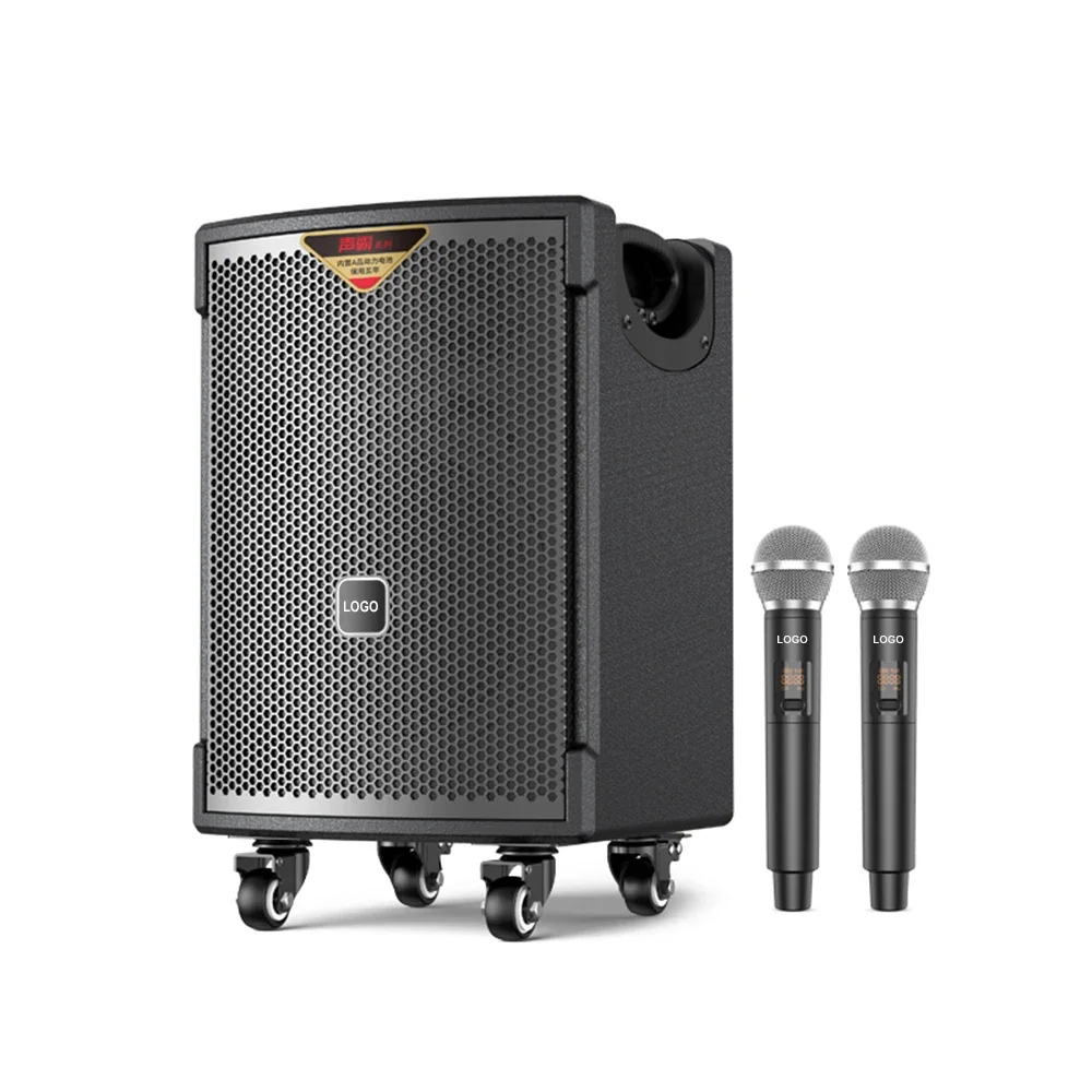 

Wholesale Big Size Bluetooth Speaker 100W Trolley Wheels Sound Box with Dual UHF Wireless Handheld Mic Support Live Broadcast