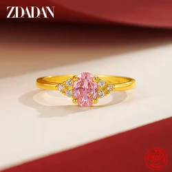 ZDADAN 925 Silver 18K Gold Oval Pink Zircon Ring For Women Wedding Jewelry