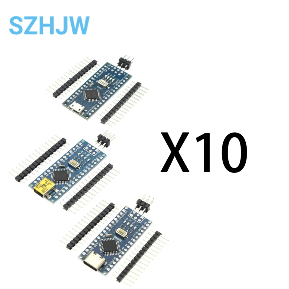 10pcs Nano 3.0 With Bootloader Compatible Controller Mini/Type-C/Micro USB CH340 USB Driver 16Mhz ATMEGA328P/PB For Arduino