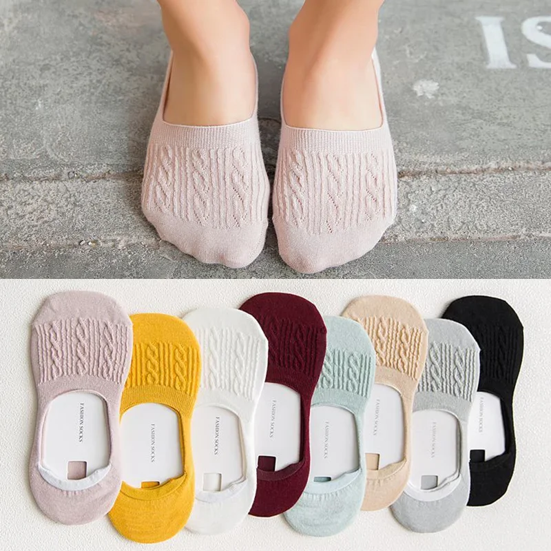 

Women's Cotton Invisible No Show Socks Non-slip Summer Candy Solid Color Cotton Breathable Casual Low Cut Ankle Boat Socks