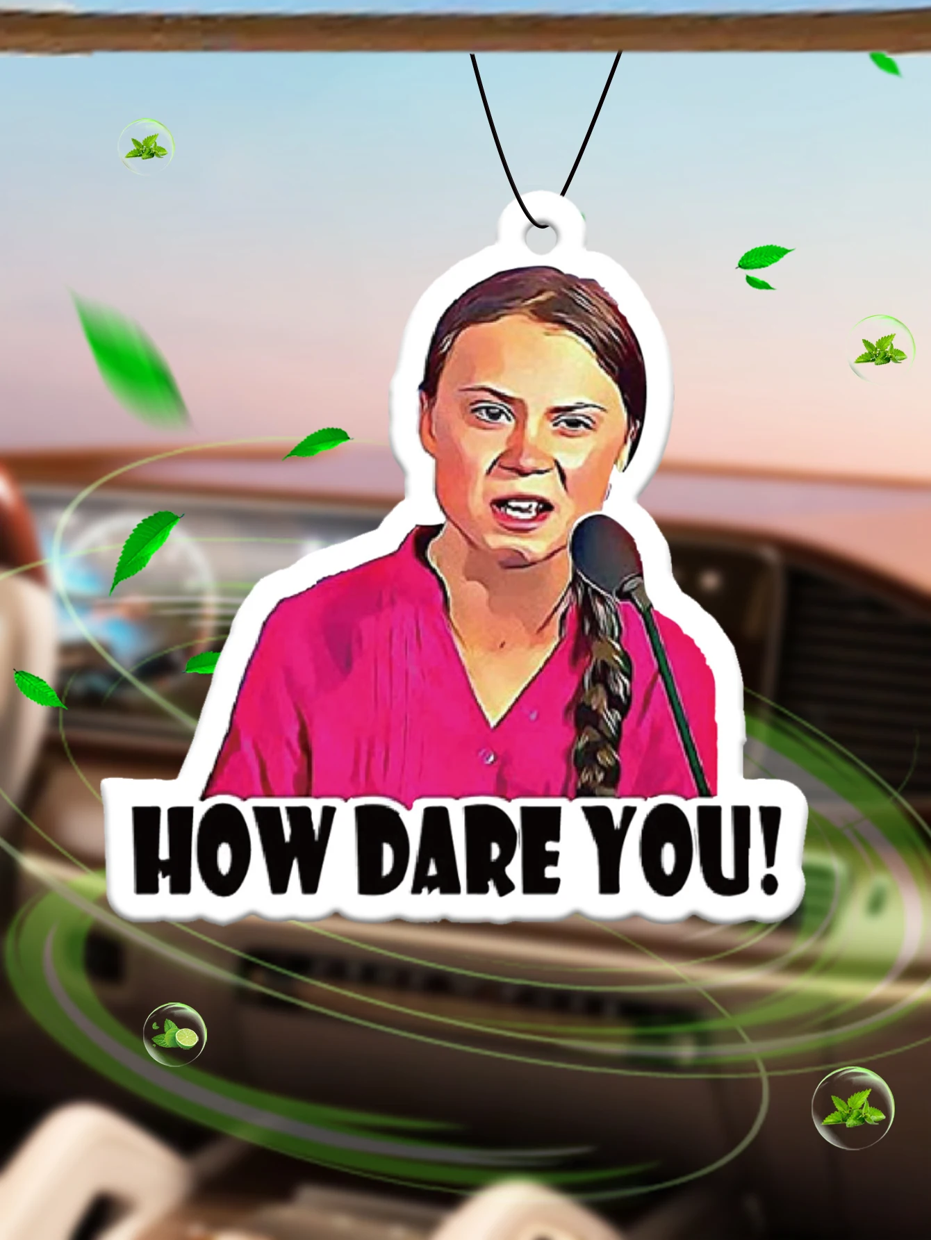 Greta Thunberg How Dare You!!! Hilton (Hotel Scent) Car Air Freshener |   Rearview Mirror Hanger & Dual-Purpose Air Vent Clip |   Natural Material Aromatherapy Tablets |   Long-Lasting Fragrance for 90 Days |   Alcohol-Free |   Not Afraid of Direct Exposure to the Sun |   Designed Specifically for Odor Removal in Cars, Closets, and Bathrooms. |   Cartoon Animation Graphics |   Unisex |   Luxury-Grade Fragrance |